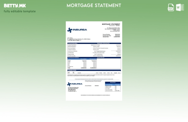 модерен стил Мексико Банко Инбурса изјава за хипотека Шаблон за Word и PDF